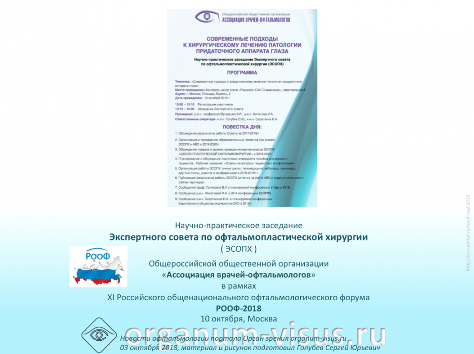 Офтальмопластика Заседание ЭСОПХ на РООФ 2018
