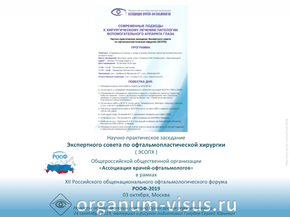 Офтальмопластика Заседание ЭСОПХ на РООФ 2019